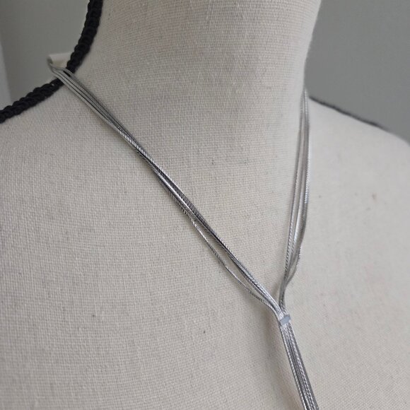 Express Long Silver Lariat Necklace Multi-chain Tassel Adjustable Party Holiday - Picture 3 of 6